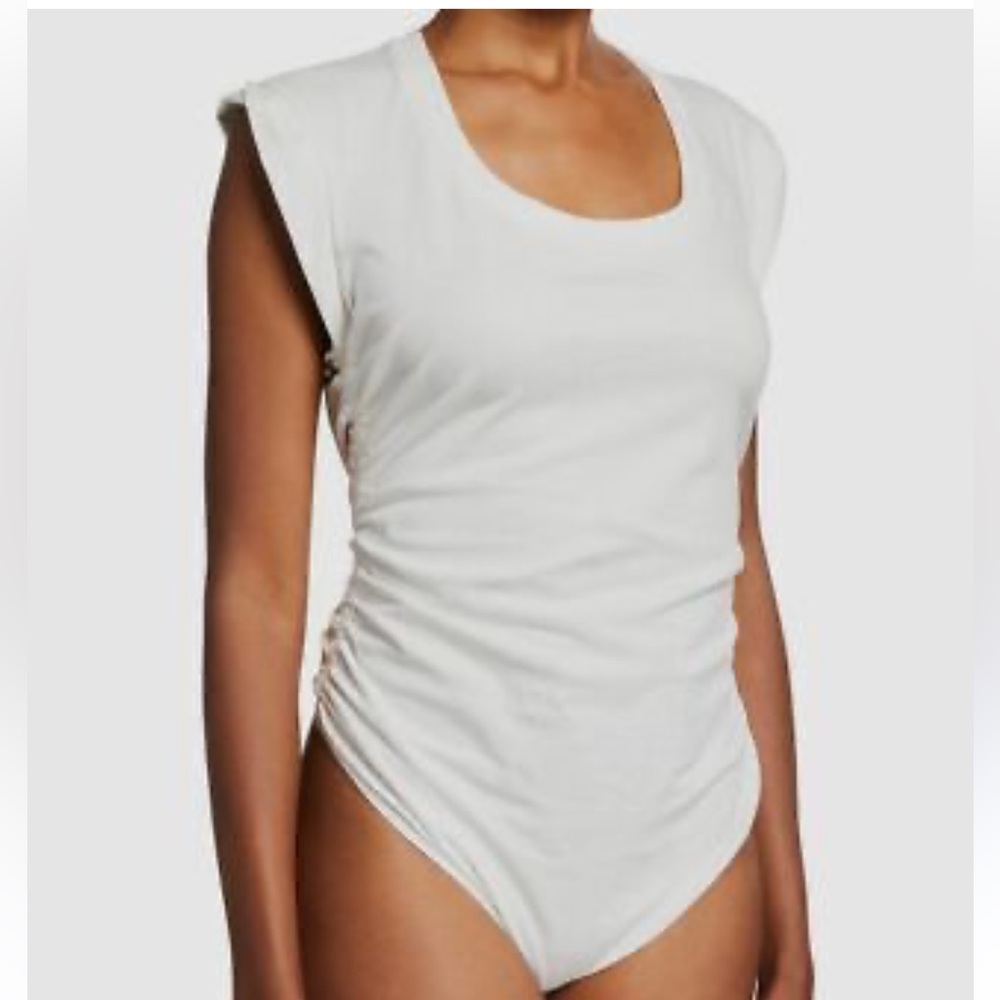 Jonathan Simkhai White Padded-Shoulder Bodysuit